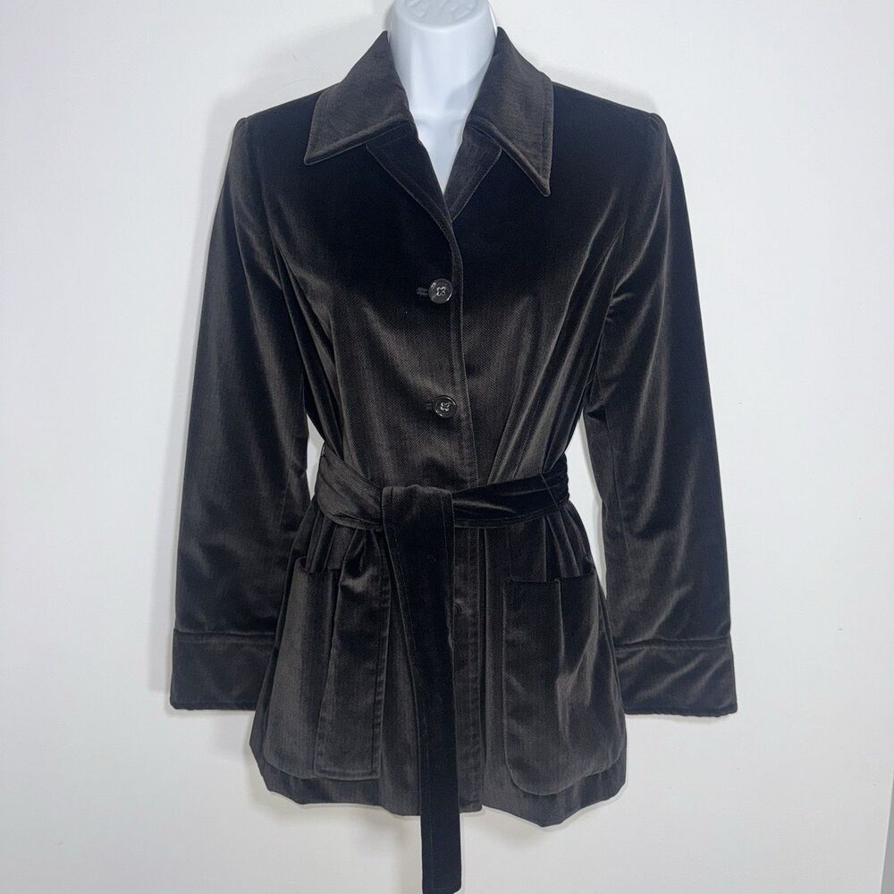 Banana Republic 100% Cotton Dark Brown Velvet Blazer Jacket Belted Women 8 NWT